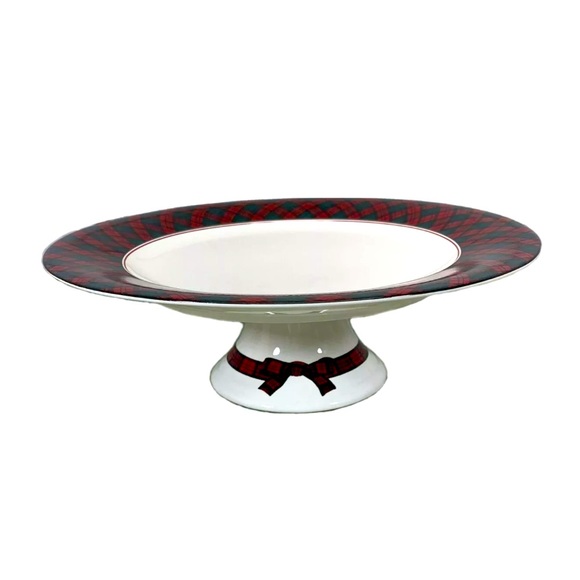 Sasaki Arita Tartan Plaid Stand Cake Plate